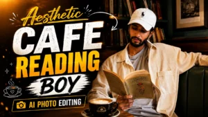 Aesthetic Cafe Reading Boy AI Photo Editing Prompt for ChatGPT & Google Gemini