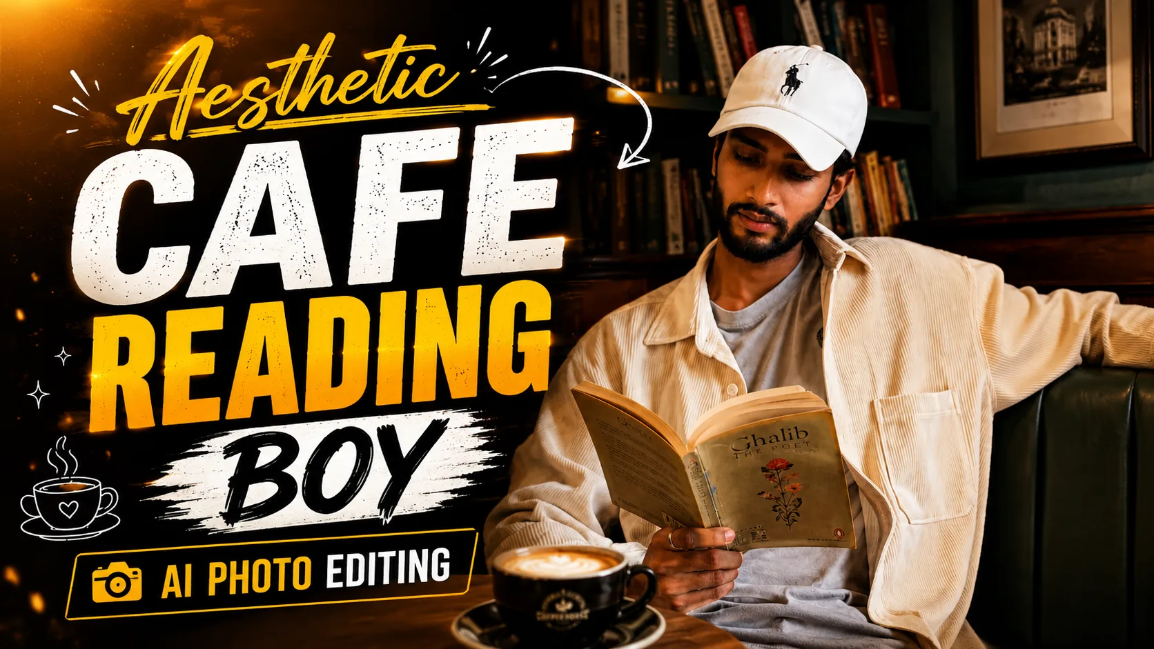 Aesthetic Cafe Reading Boy AI Photo Editing Prompt for ChatGPT & Google Gemini