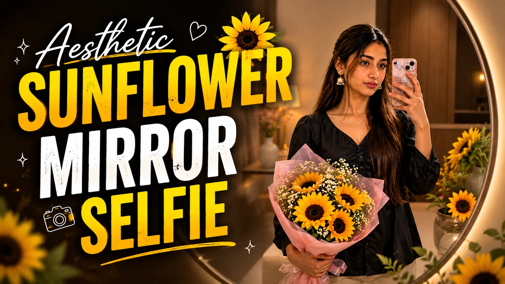 Aesthetic Sunflower Mirror Selfie AI Photo Editing Prompt for ChatGPT & Google Gemini